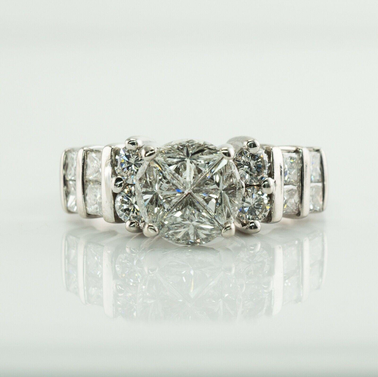 Half Moon Cut Diamond Ring 14K White Gold Engagement Estate 1.80 TDW For Sale