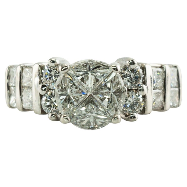 Diamond Ring 14K White Gold Engagement Estate 1.80 TDW For Sale at 1stDibs