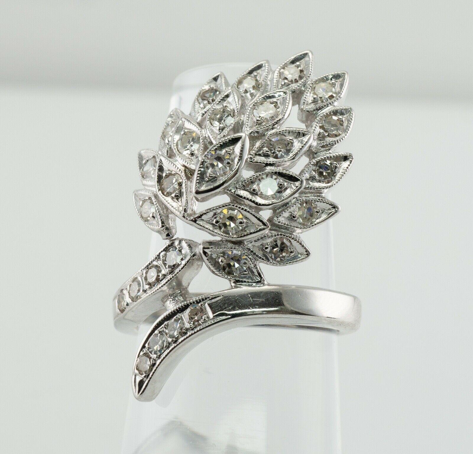 Diamant-Ring 14K Weißgold Vintage Cluster 1,24 TDW (Rundschliff) im Angebot