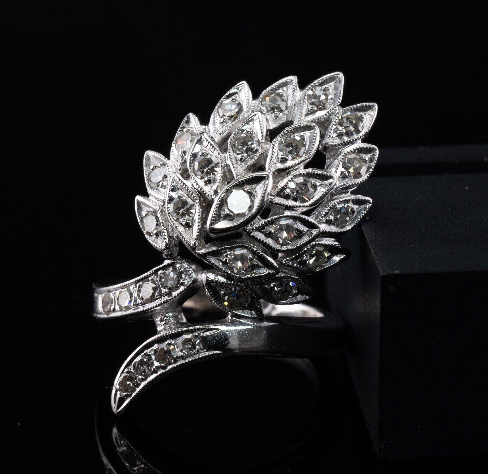 Diamant-Ring 14K Weißgold Vintage Cluster 1,24 TDW im Angebot 1
