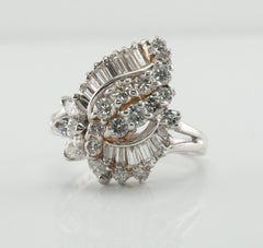 Diamond Ring 14K White Gold Vintage Cluster 1.73 TDW