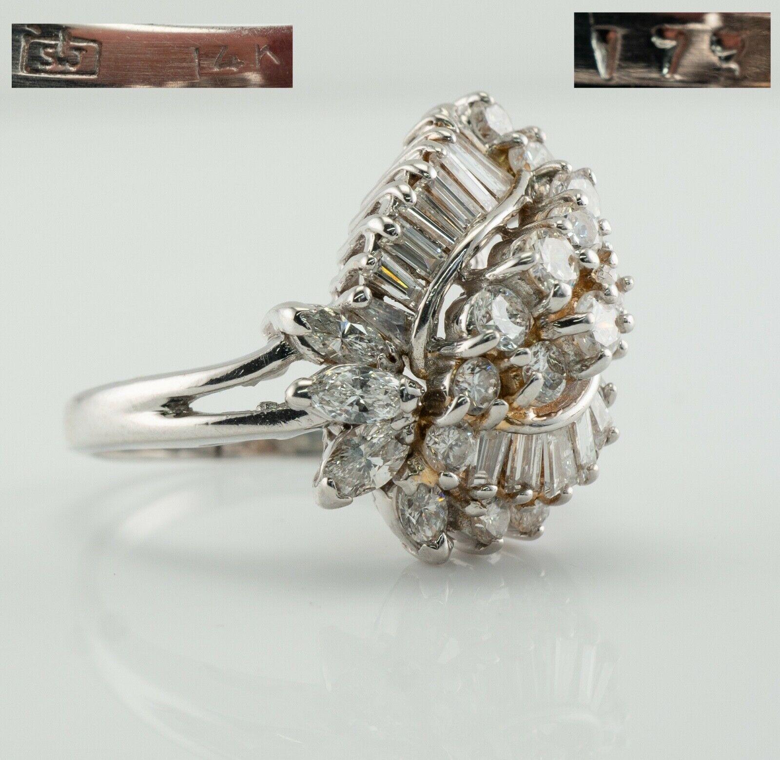 Donna Anello con diamante in oro bianco 14K Vintage Cluster 1,73 TDW in vendita