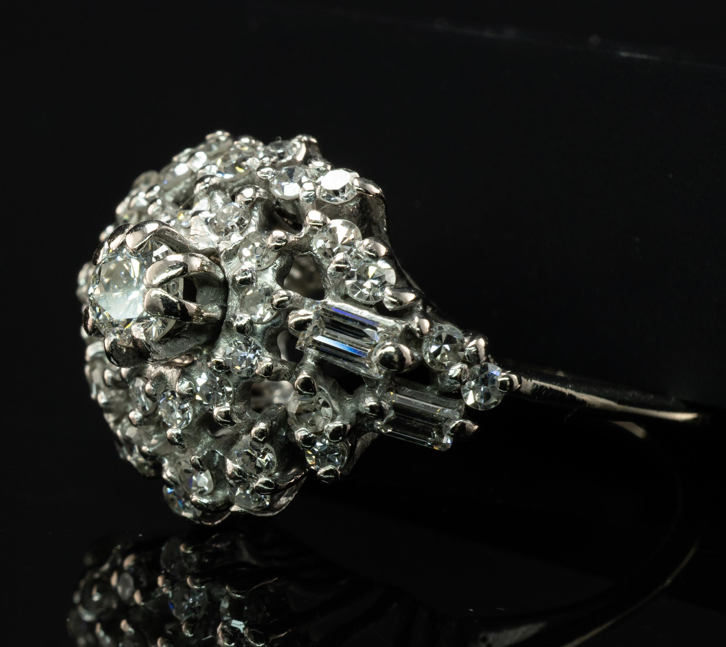 Diamond Ring 14K White Gold Vintage Cluster 2.00 TDW For Sale 6