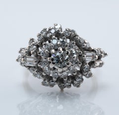 Diamond Ring 14K White Gold Vintage Cluster 2.00 TDW