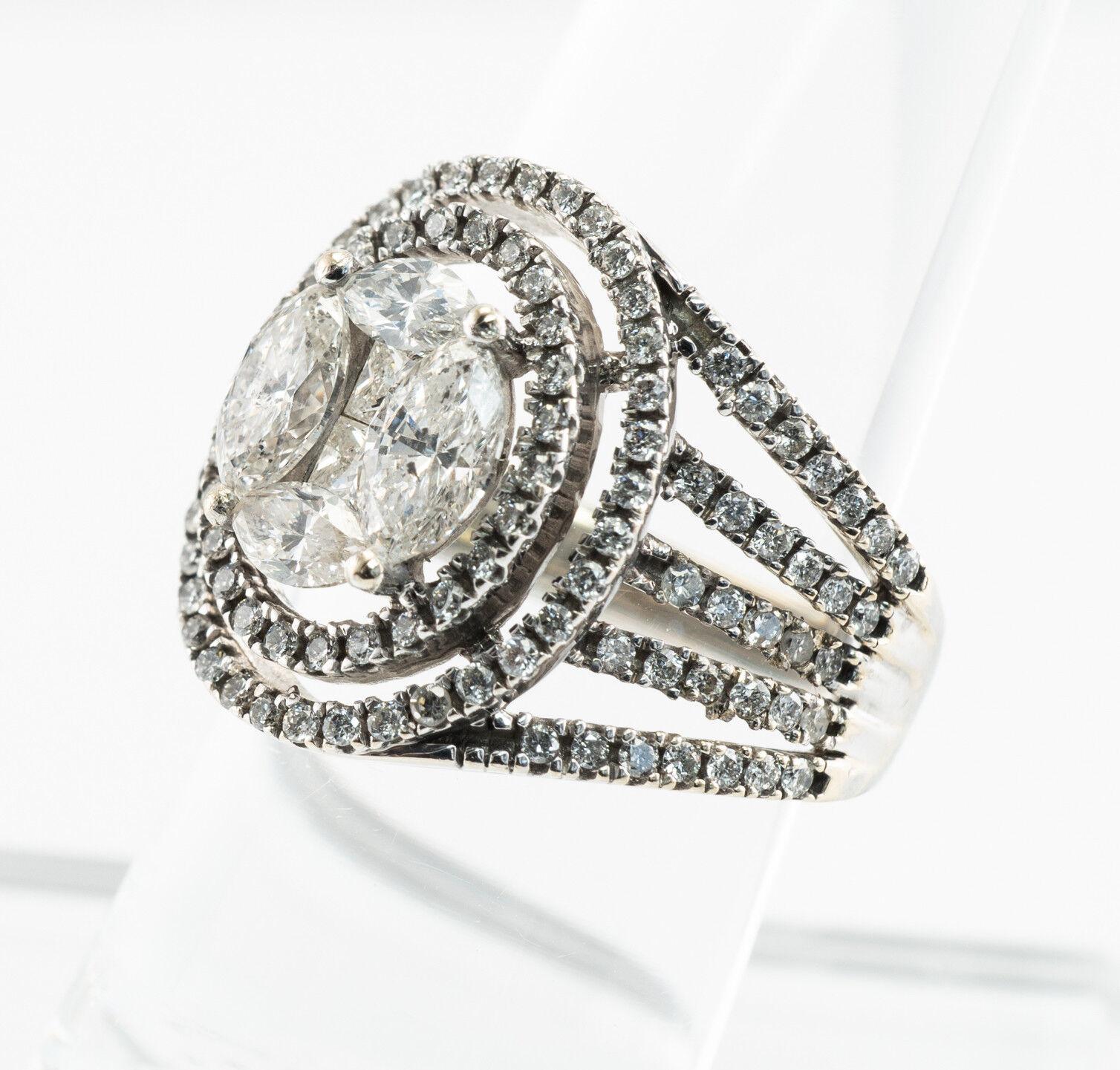 Diamond Ring 14K White Gold Vintage Estate 2.20 TDW Marquise For Sale 5