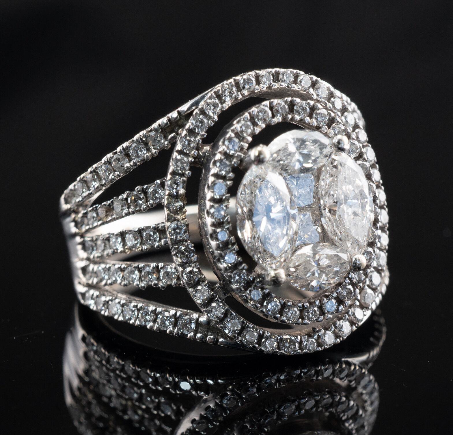 Diamond Ring 14K White Gold Vintage Estate 2.20 TDW Marquise In Good Condition For Sale In East Brunswick, NJ