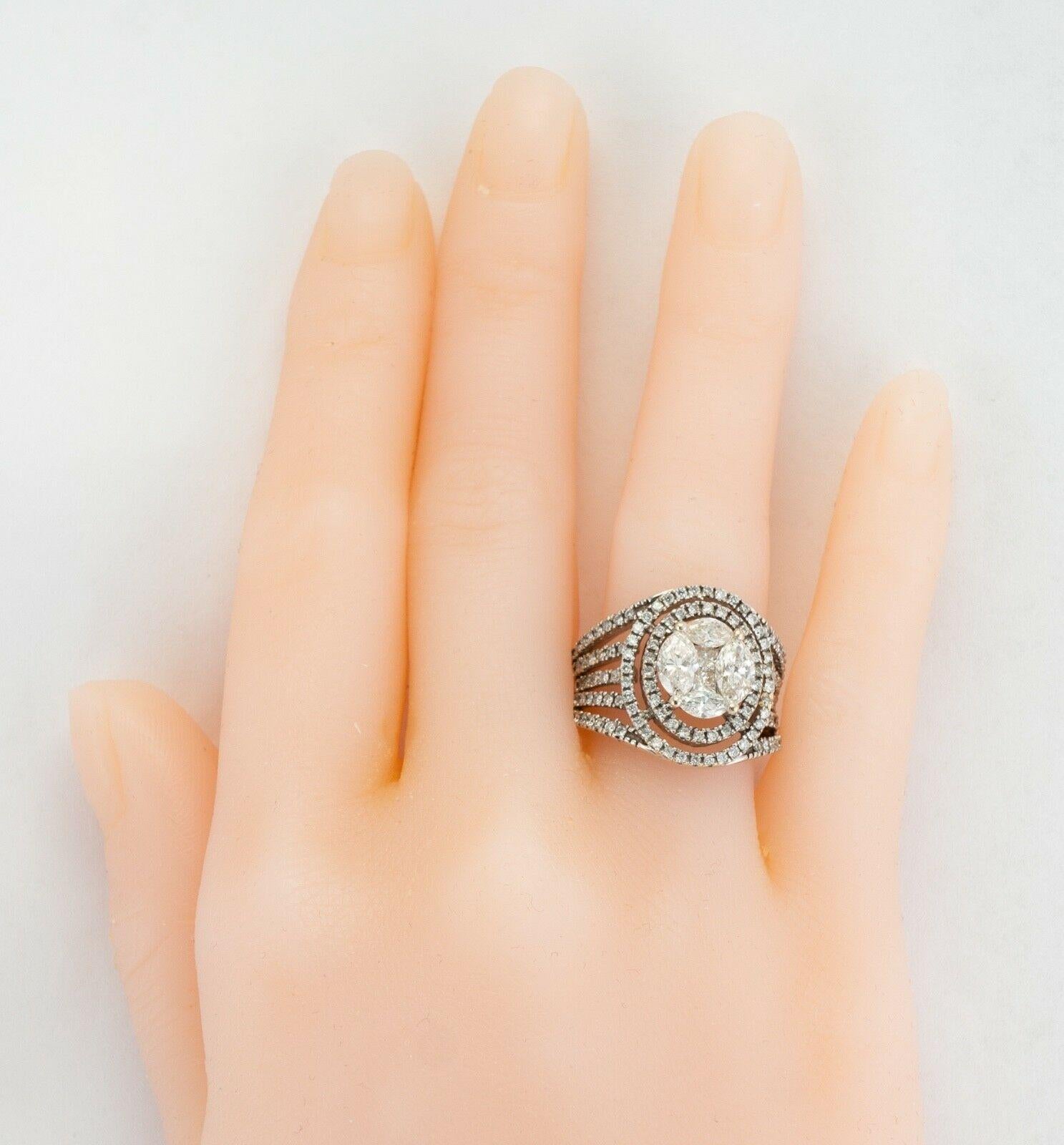 Women's Diamond Ring 14K White Gold Vintage Estate 2.20 TDW Marquise For Sale