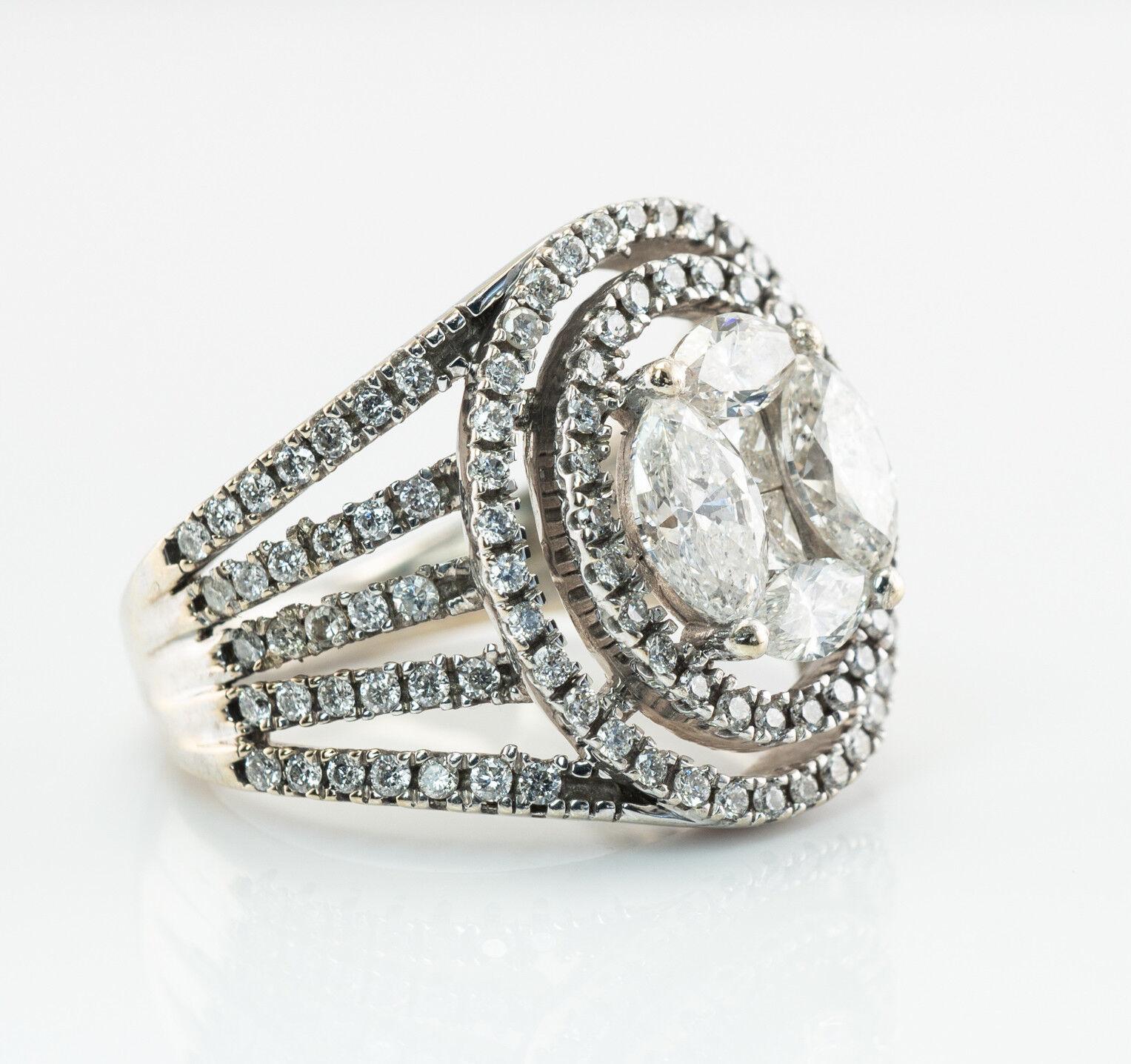 Diamond Ring 14K White Gold Vintage Estate 2.20 TDW Marquise For Sale 1