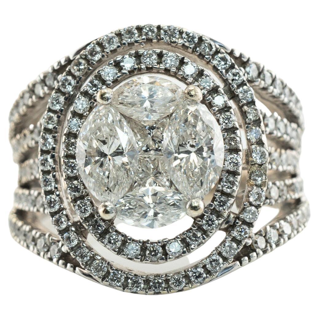 Diamond Ring 14K White Gold Vintage Estate 2.20 TDW Marquise For Sale