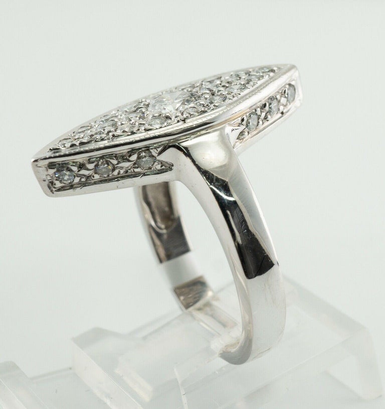 Diamond Ring 14K White Gold Vintage Marquise Shape For Sale at 1stDibs