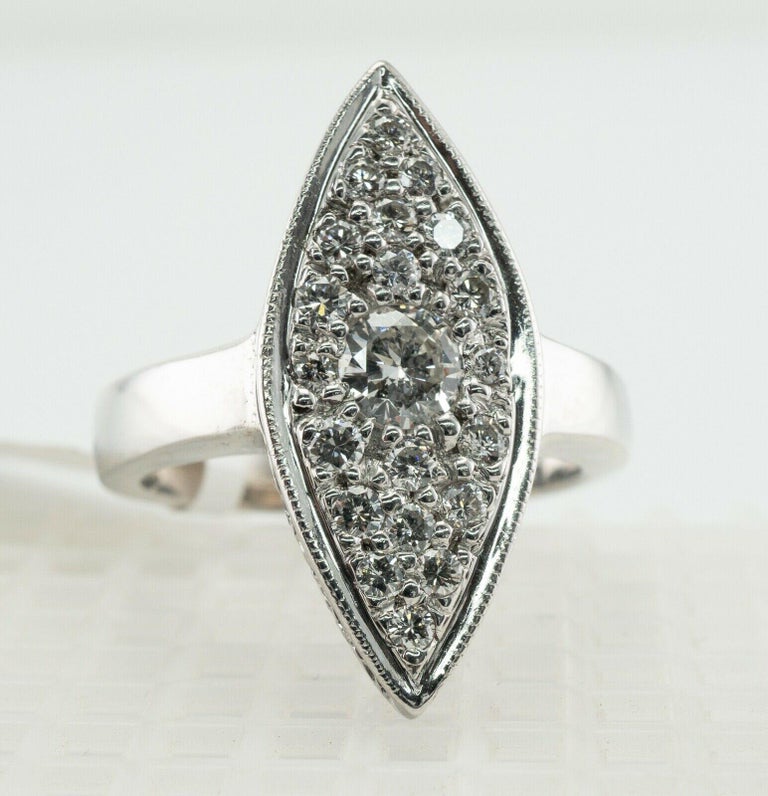 Diamond Ring 14K White Gold Vintage Marquise Shape For Sale at 1stDibs