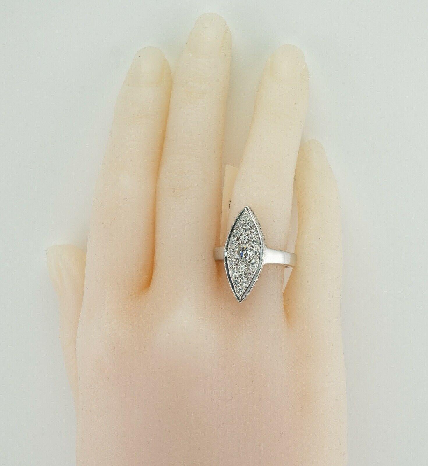 Diamond Ring 14K White Gold Vintage Marquise Shape In Good Condition For Sale In East Brunswick, NJ