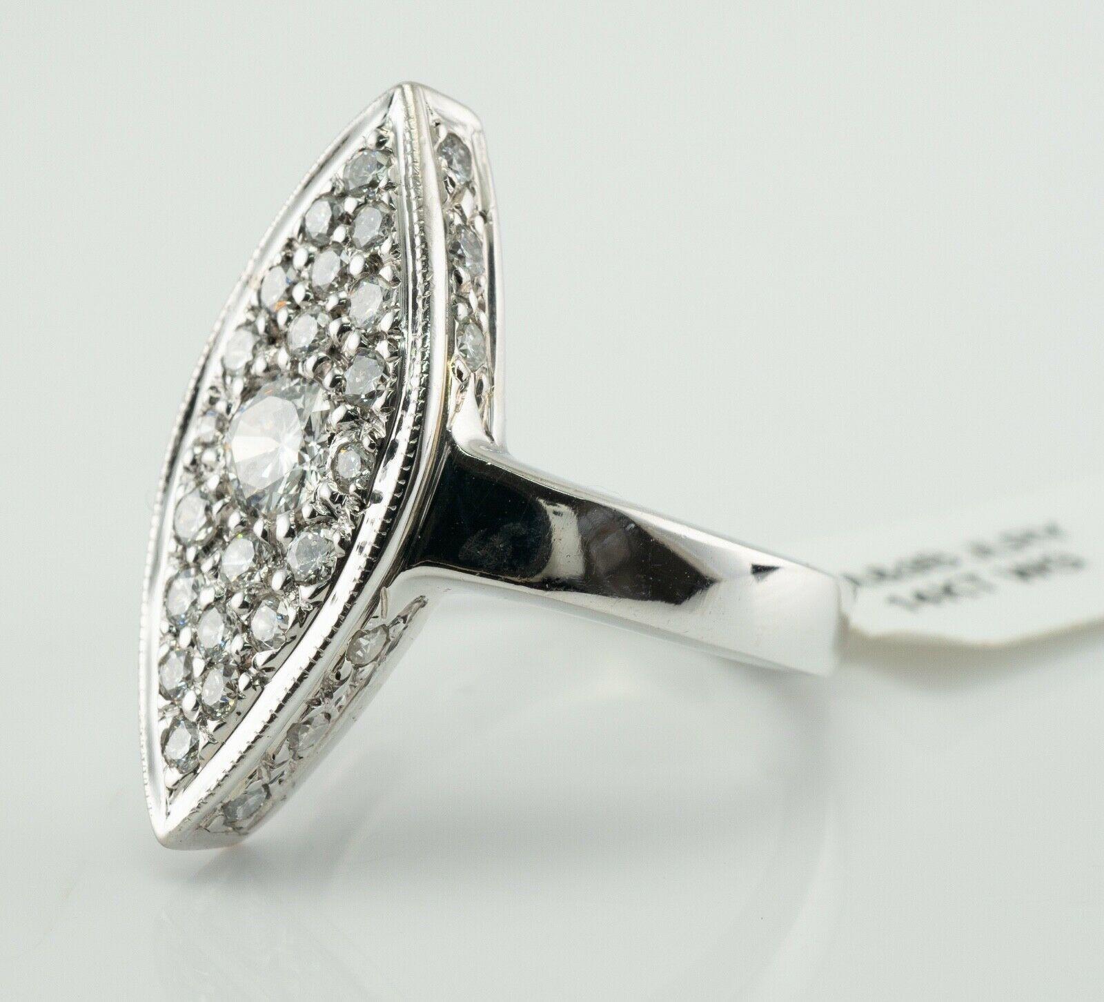 Women's Diamond Ring 14K White Gold Vintage Marquise Shape For Sale