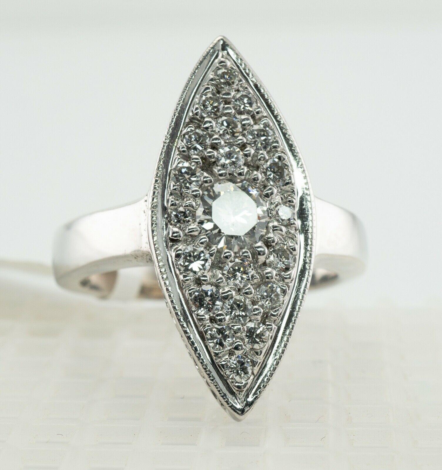 Diamond Ring 14K White Gold Vintage Marquise Shape For Sale 3
