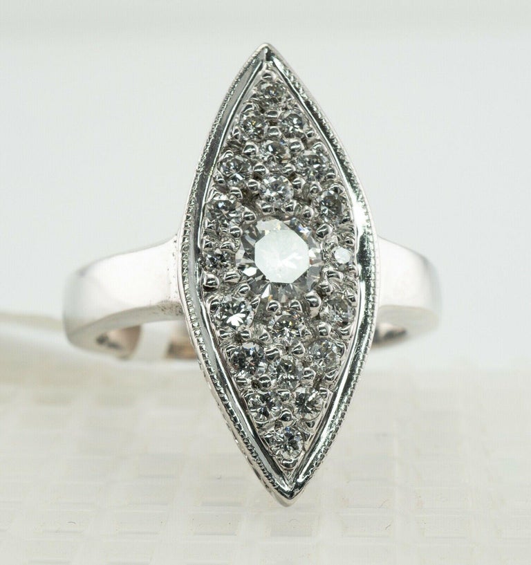 Diamond Ring 14K White Gold Vintage Marquise Shape For Sale at 1stDibs