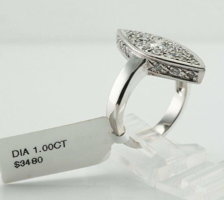 Diamond Ring 14K White Gold Vintage Marquise Shape For Sale at 1stDibs