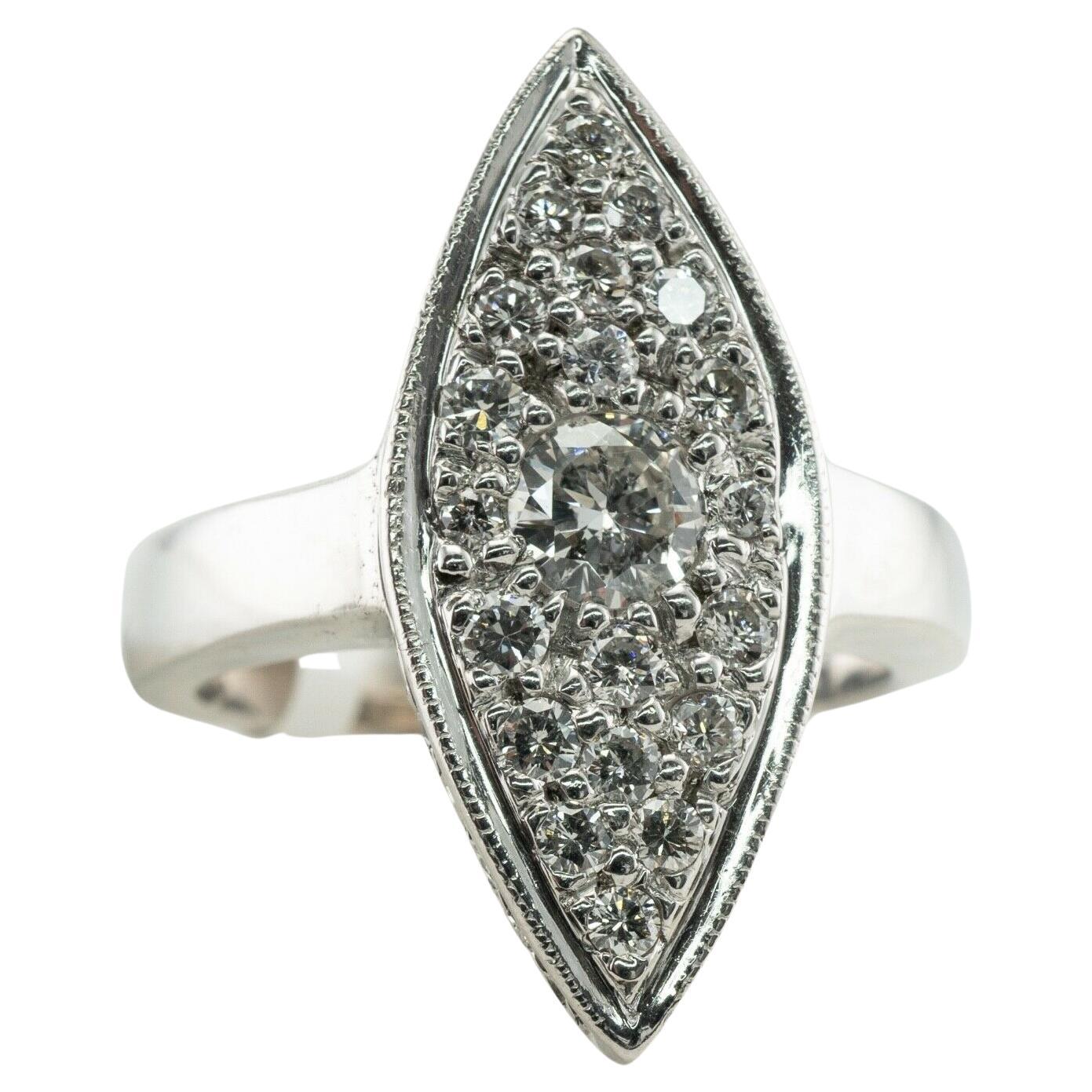 Diamond Ring 14K White Gold Vintage Marquise Shape For Sale