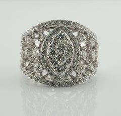 Diamond Ring 14K White Gold Wide Cocktail 1.45cts Cluster