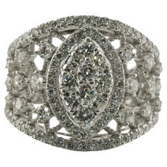 Anello con diamanti in oro bianco 14K Cocktail largo 1,45 carati a grappolo
