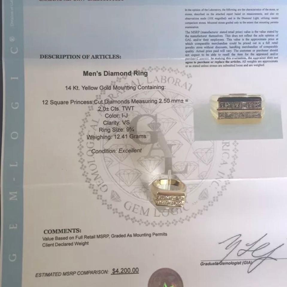 Diamantring 14k Gelbgold 2 TCW Prinzessinnenschliff Unisex zertifiziert im Angebot 6