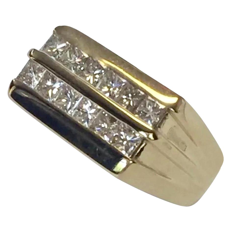 Diamond Ring 14k Yellow Gold 2 TCW Princess Cut Unisex Certified For Sale