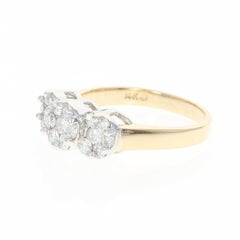 Diamond Ring, 14 Karat Yellow Gold Cluster Trio Halo Round Cut 1.00 Carat