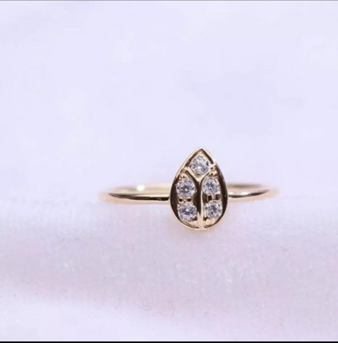 Art Deco Diamond Ring 14k Yellow Gold Engagement Ring Pear Shape Natural . For Sale