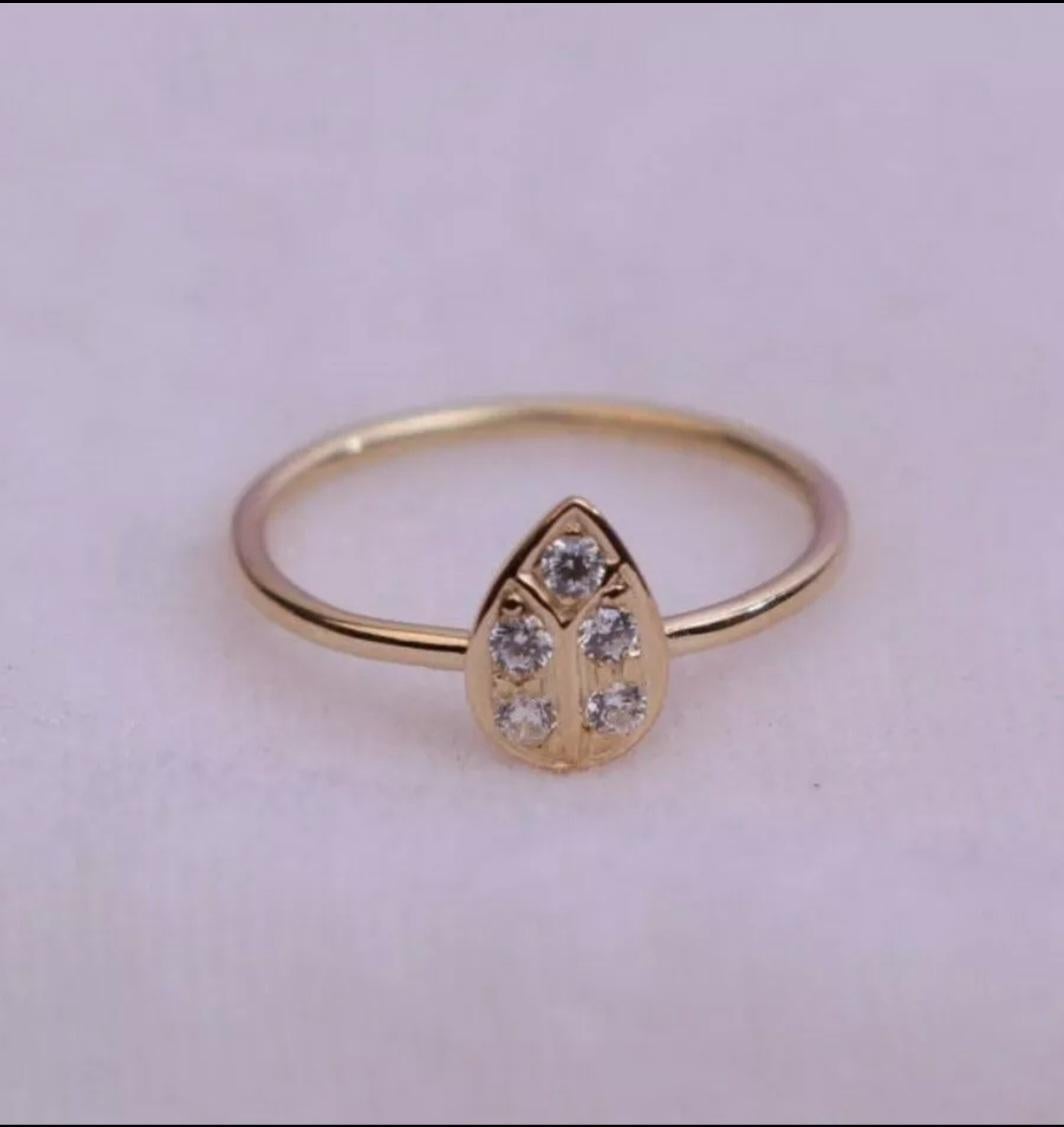Round Cut Diamond Ring 14k Yellow Gold Engagement Ring Pear Shape Natural . For Sale