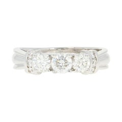 Diamond Ring, 18 Karat White Gold Three-Stone with Accents Round Cut 1.00 Carat