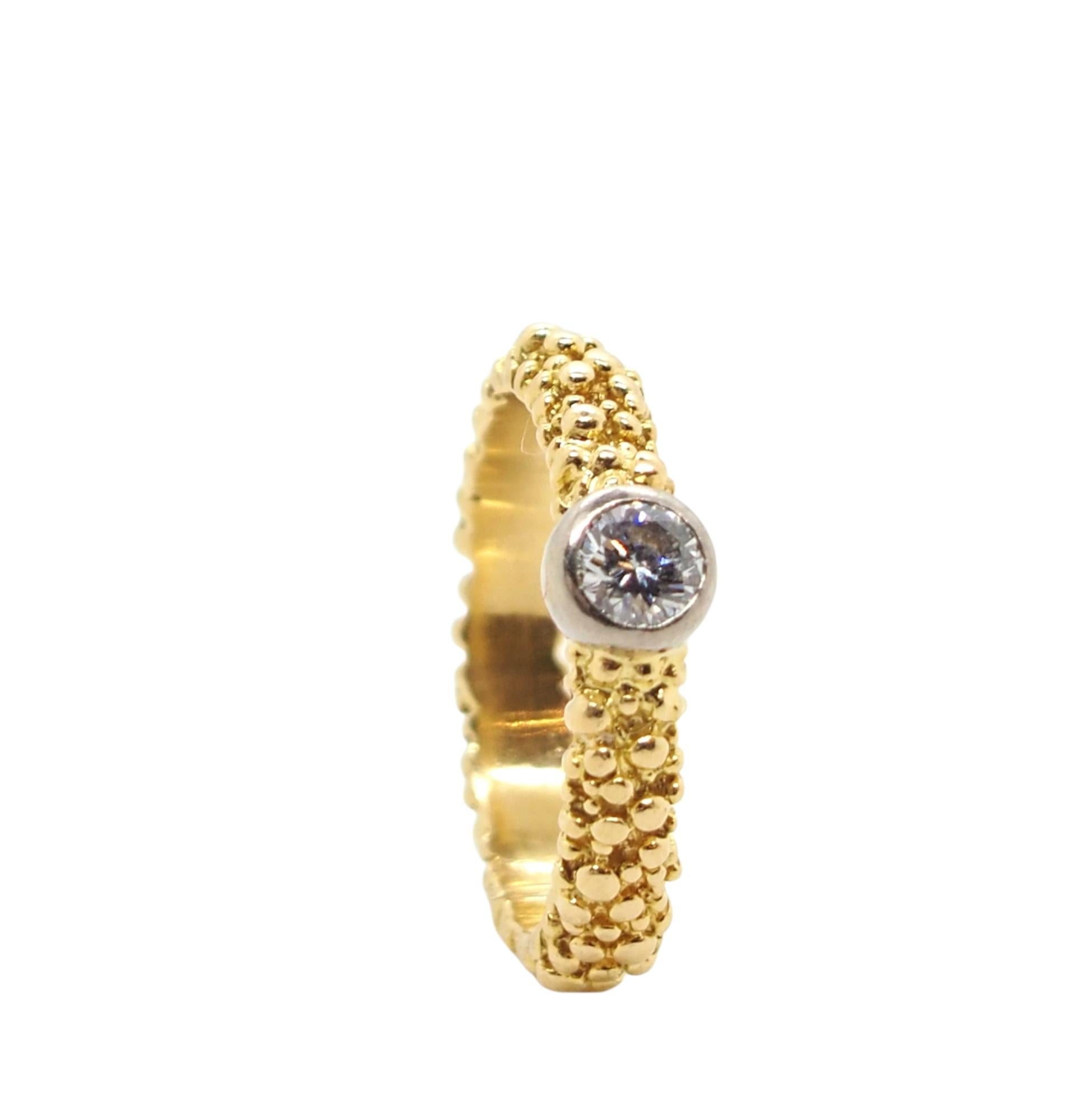 Diamond Ring 18 Karats Yellow White Gold by Gilbert Albert In Excellent Condition In Geneva, CH