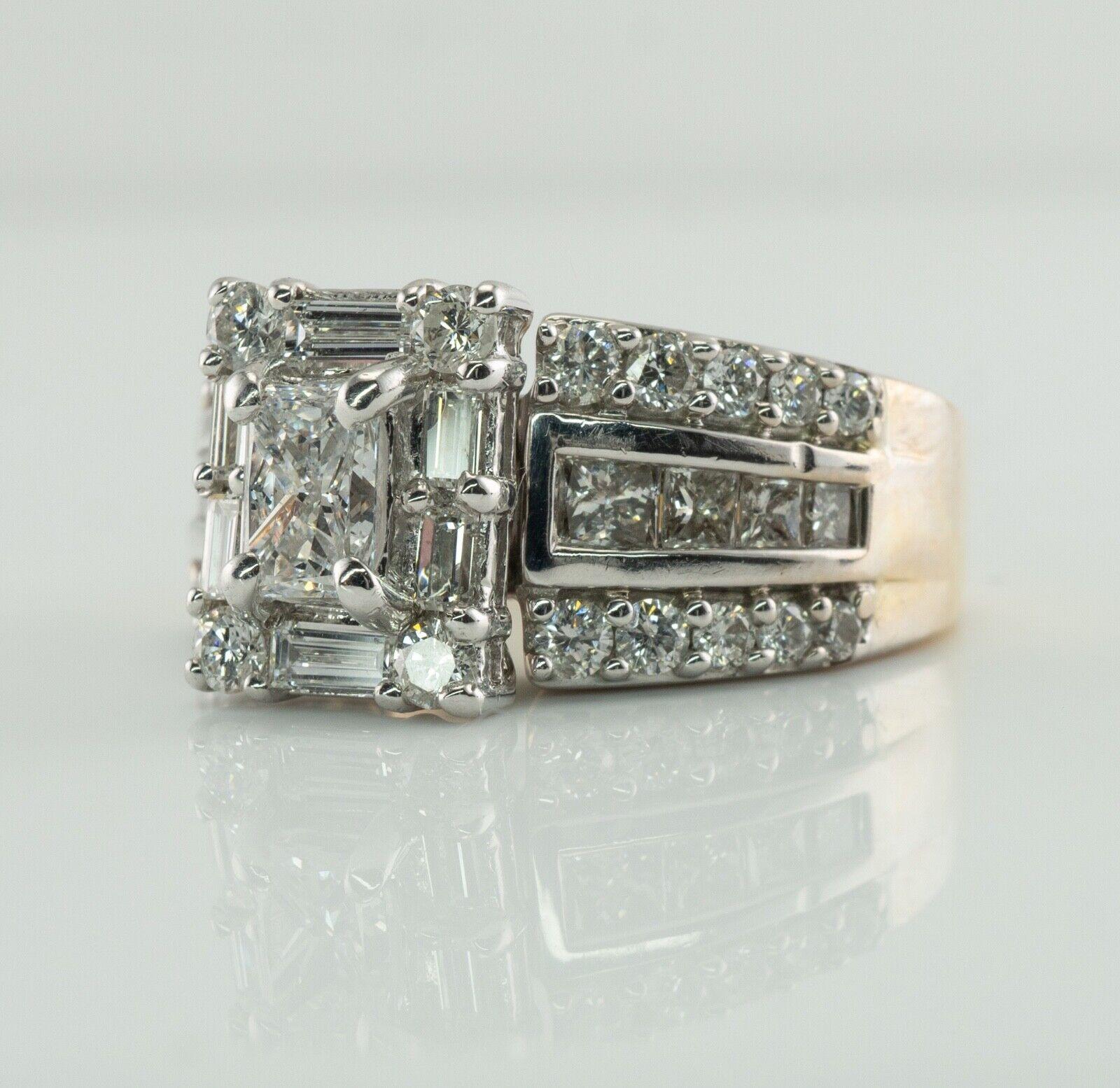 Emerald Cut Diamond Ring 18K Gold 2.29 TDW Cluster Engagement For Sale