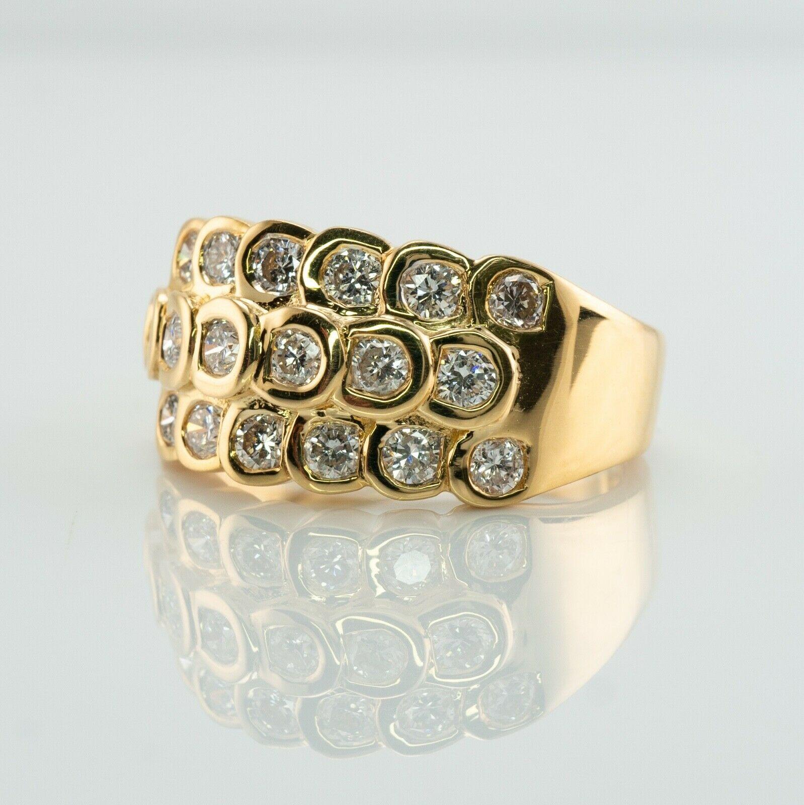 Round Cut Diamond Ring 18K Gold Band 1.47 TDW Bubble For Sale