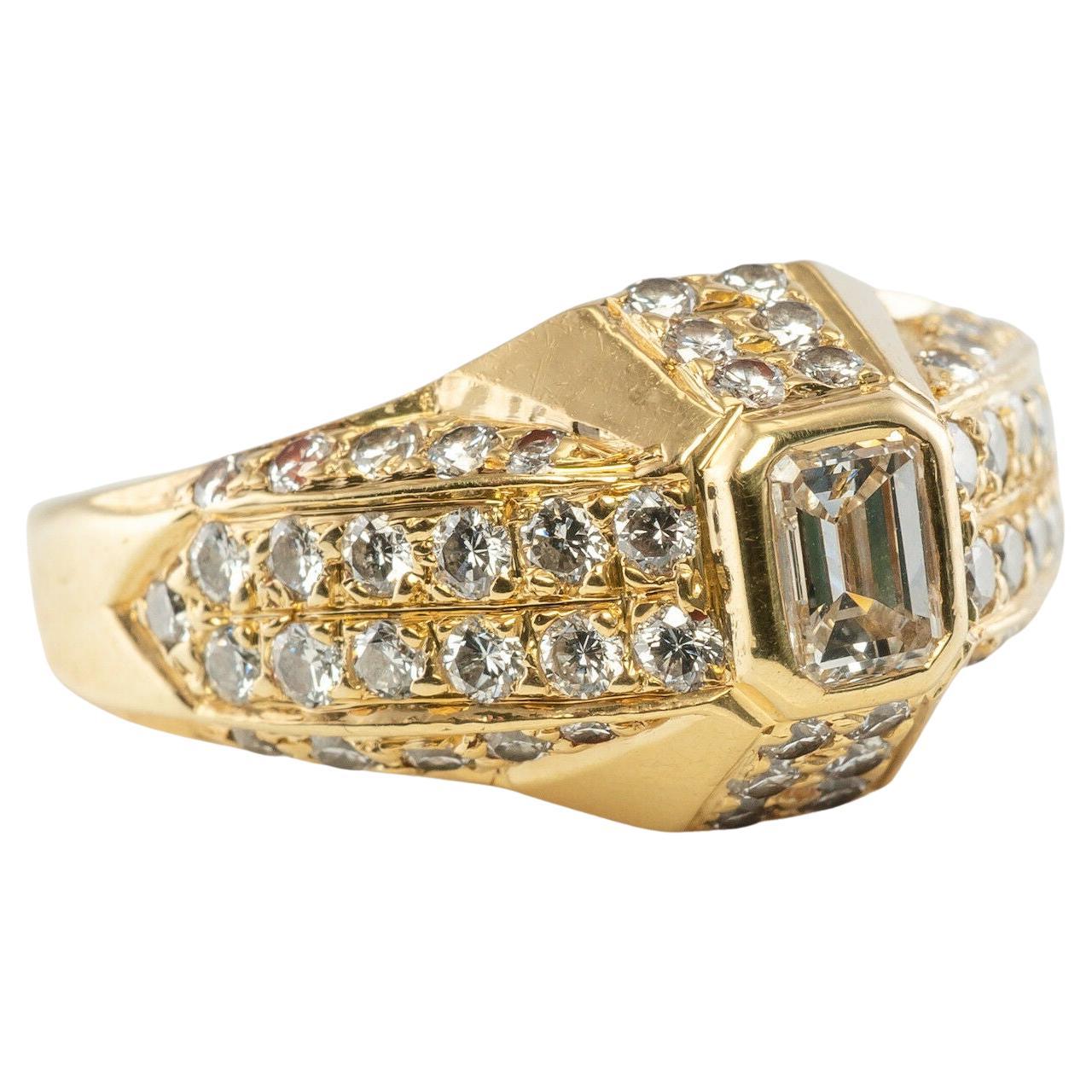 Diamond Ring 18K Gold Band Geometric .77 TDW For Sale