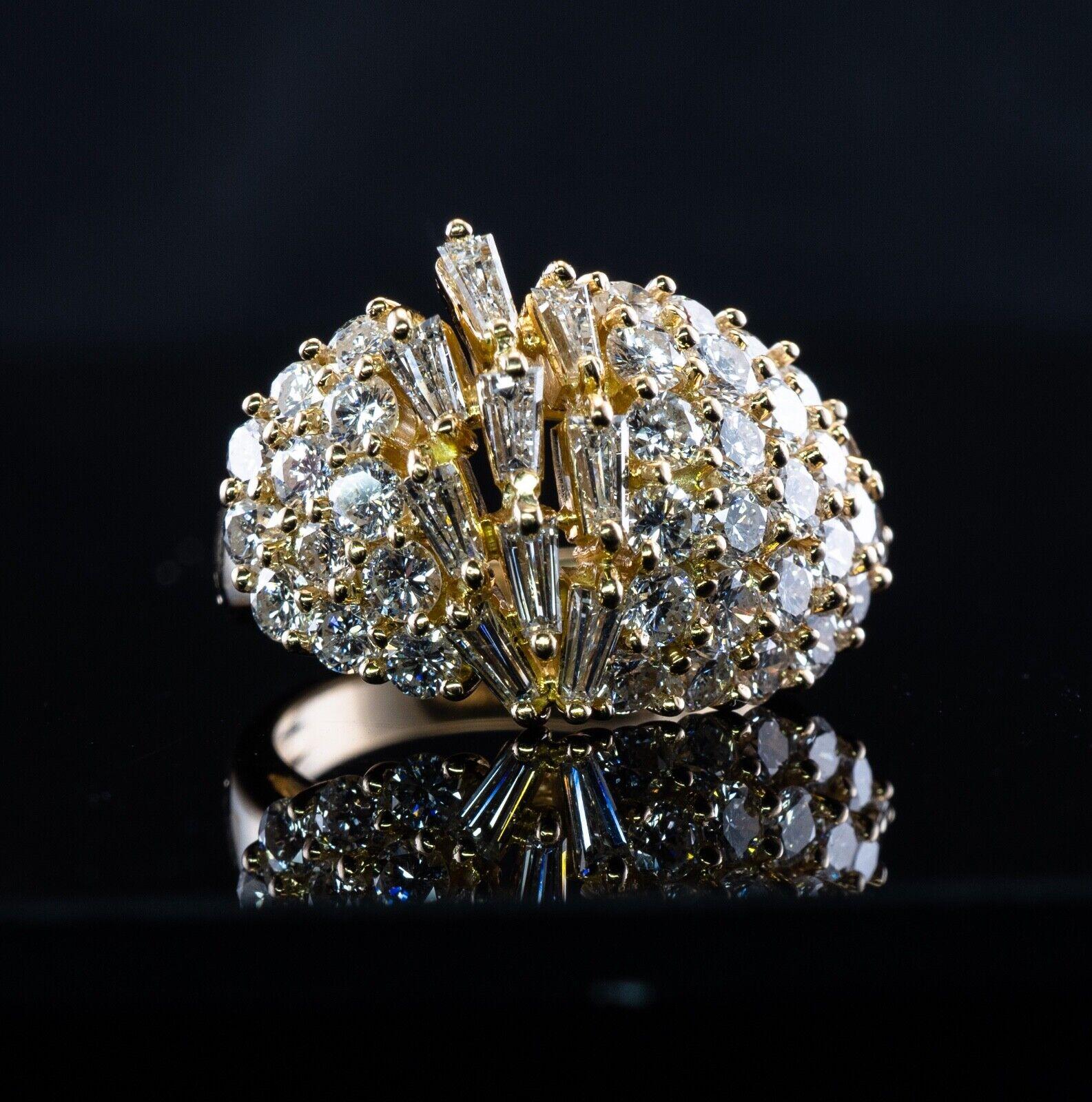 Natural Diamond Ring 18K Gold Cluster Cocktail For Sale 3