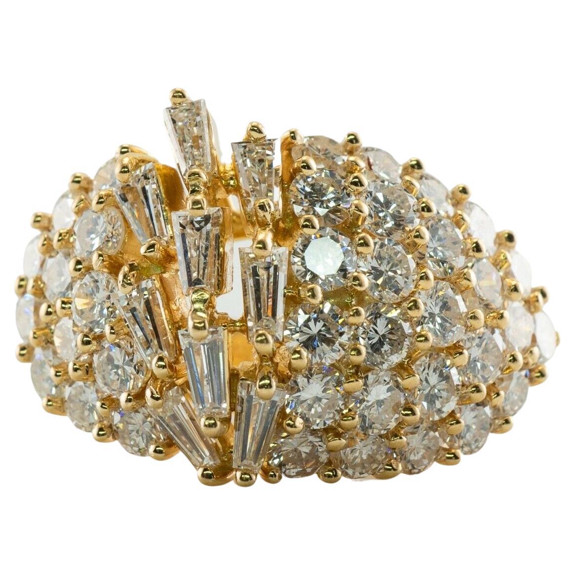Diamond Ring 18K Gold Cluster Cocktail For Sale