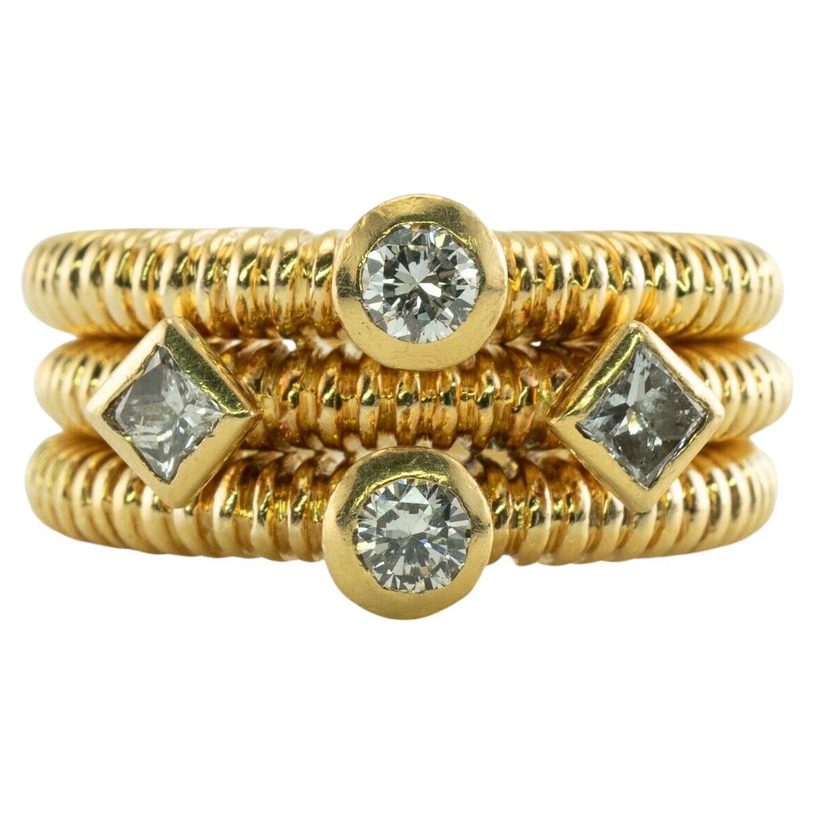 Diamond Ring 18K Gold Wide Band Round Princess For Sale