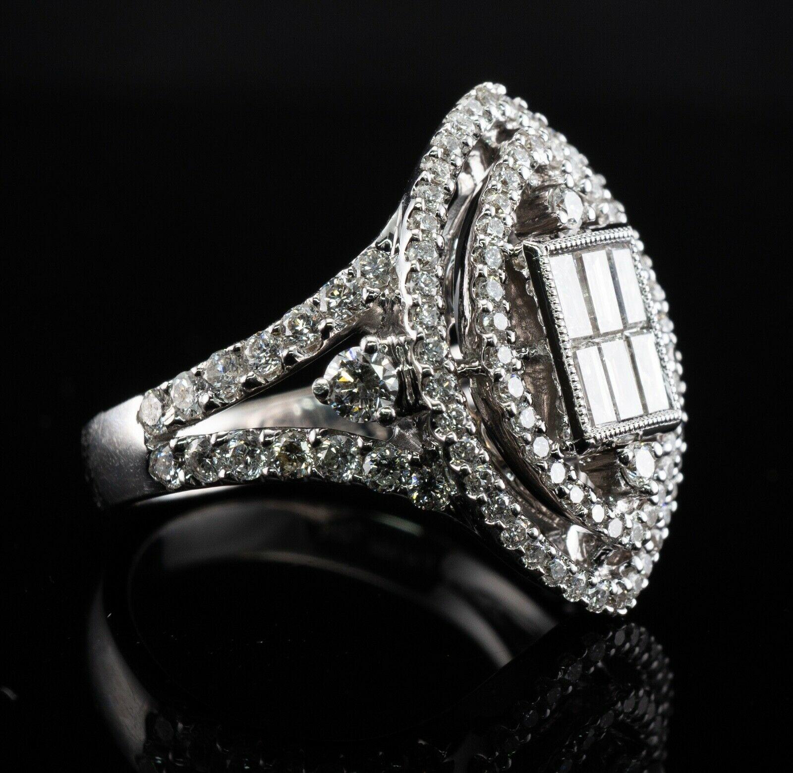 Diamond Ring 18K White Gold 1.87 TDW Cocktail Engagement For Sale 5