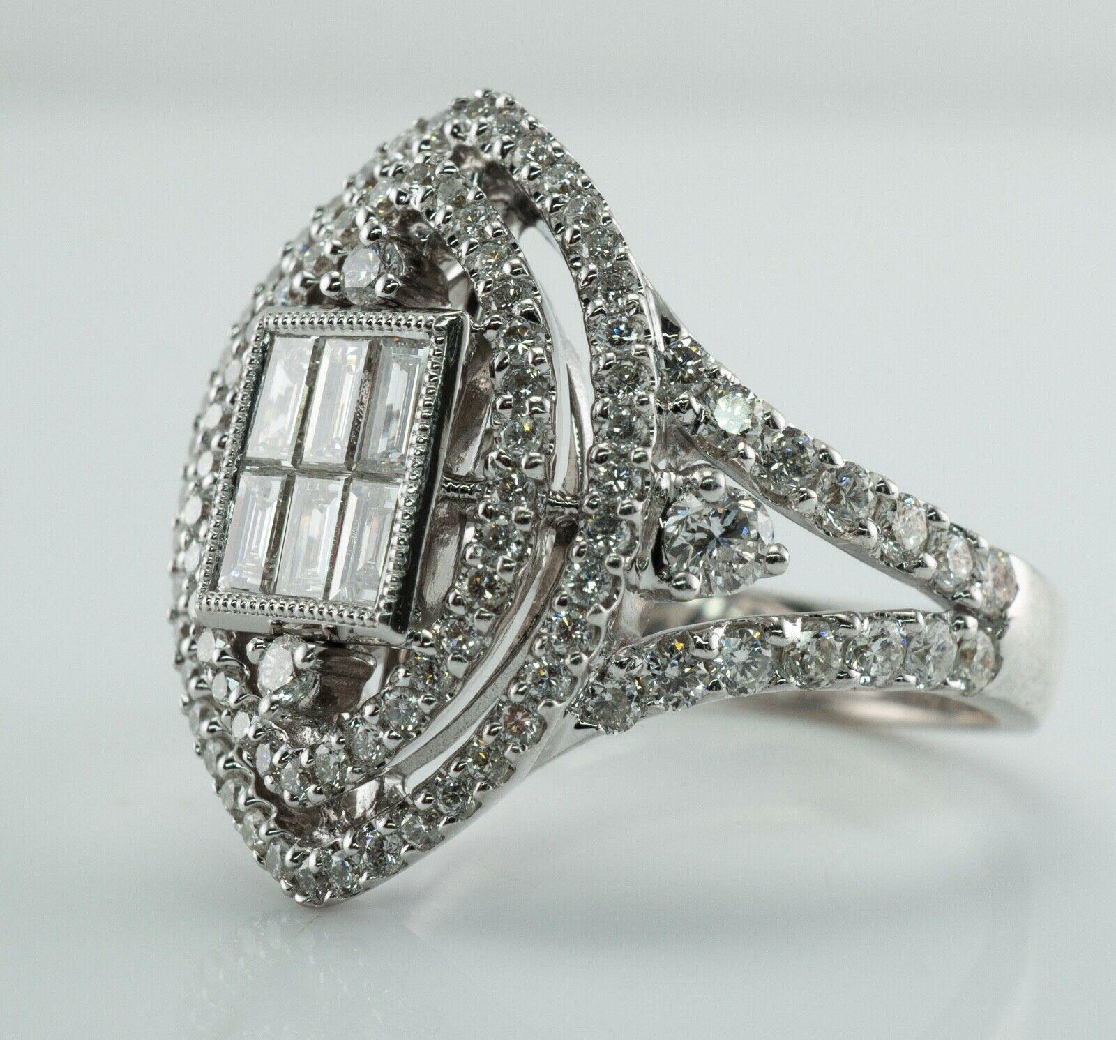 Men's Diamond Ring 18K White Gold 1.87 TDW Cocktail Engagement For Sale