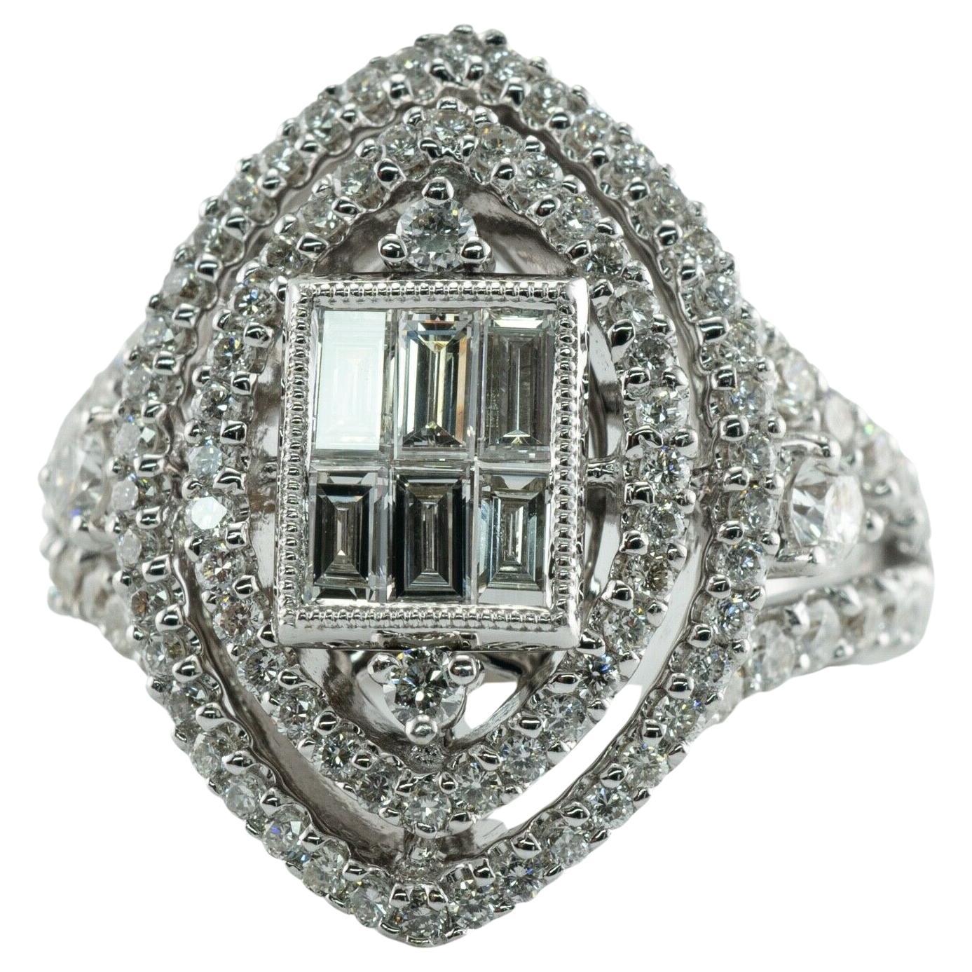 Diamond Ring 18K White Gold 1.87 TDW Cocktail Engagement For Sale