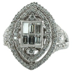 Vintage Diamond Ring 18K White Gold 1.87 TDW Cocktail Engagement