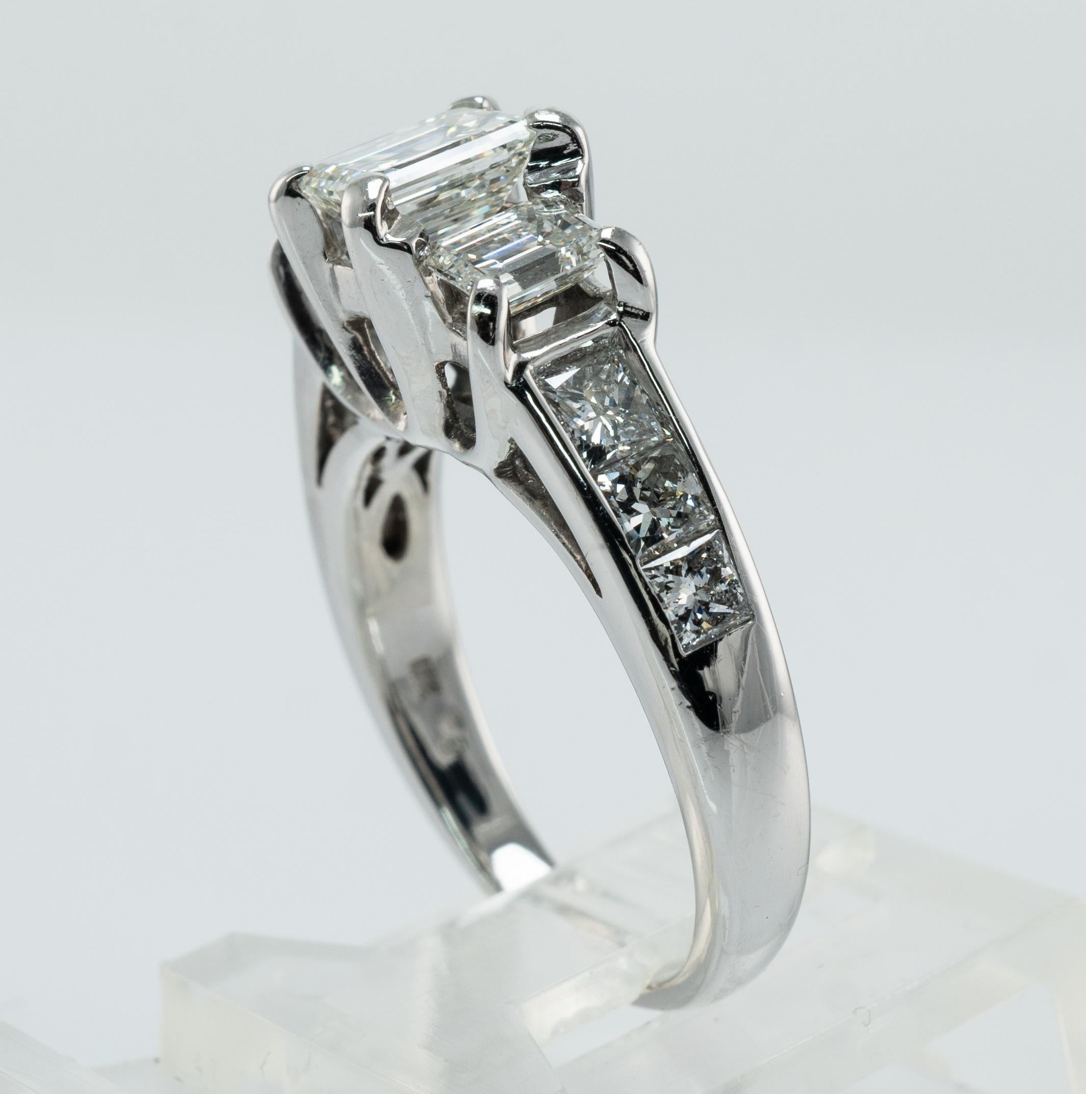 Diamond Ring 18K White Gold Band  2.00 cts TDW Three Emerald cut For Sale 7