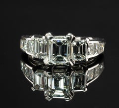 Diamond Ring 18K White Gold Band  2.00 cts TDW Three Emerald cut