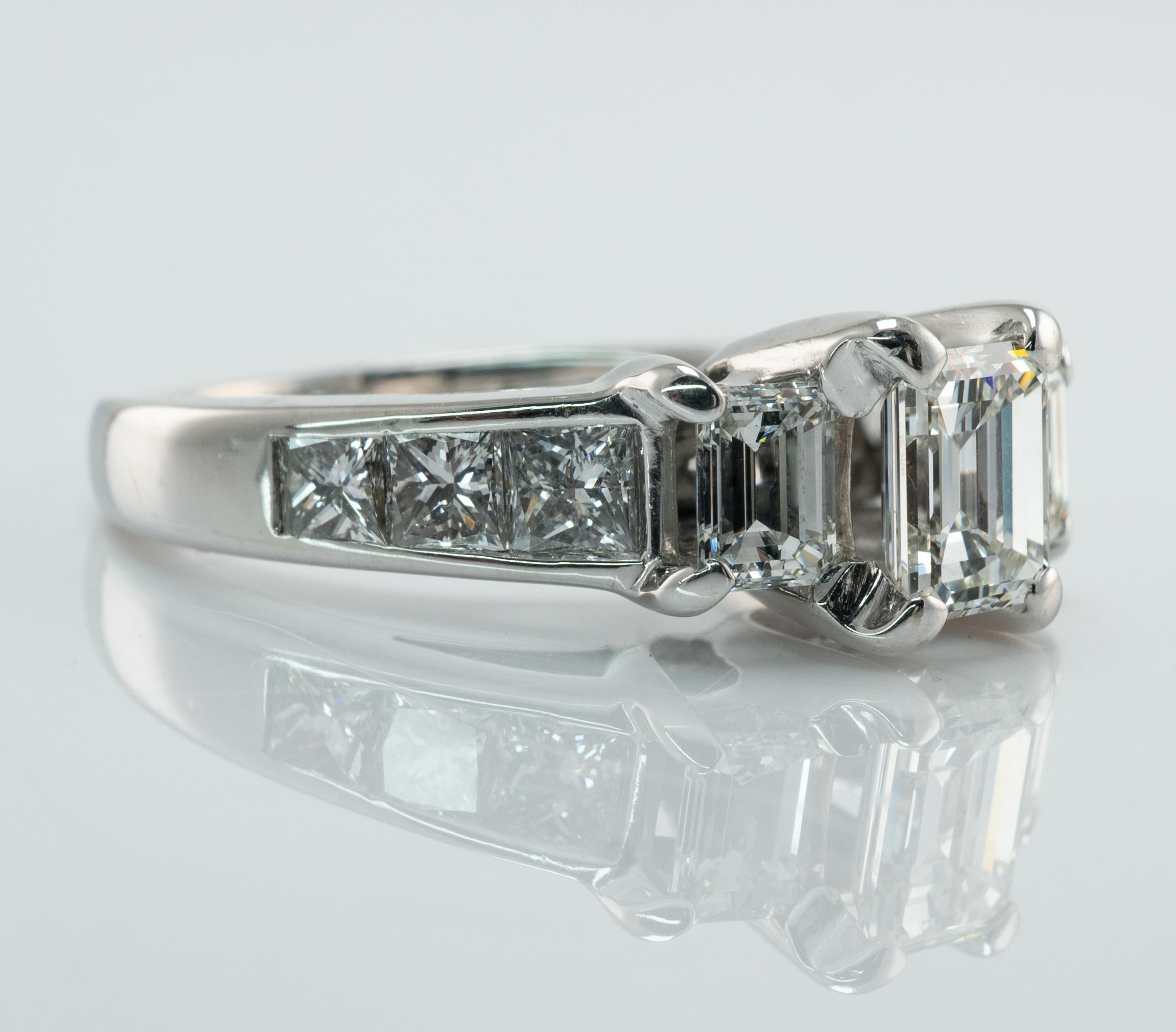 Emerald Cut Diamond Ring 18K White Gold Band  2.00 cts TDW Three Emerald cut For Sale