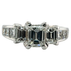 Vintage Diamond Ring 18K White Gold Band  2.00 cts TDW Three Emerald cut