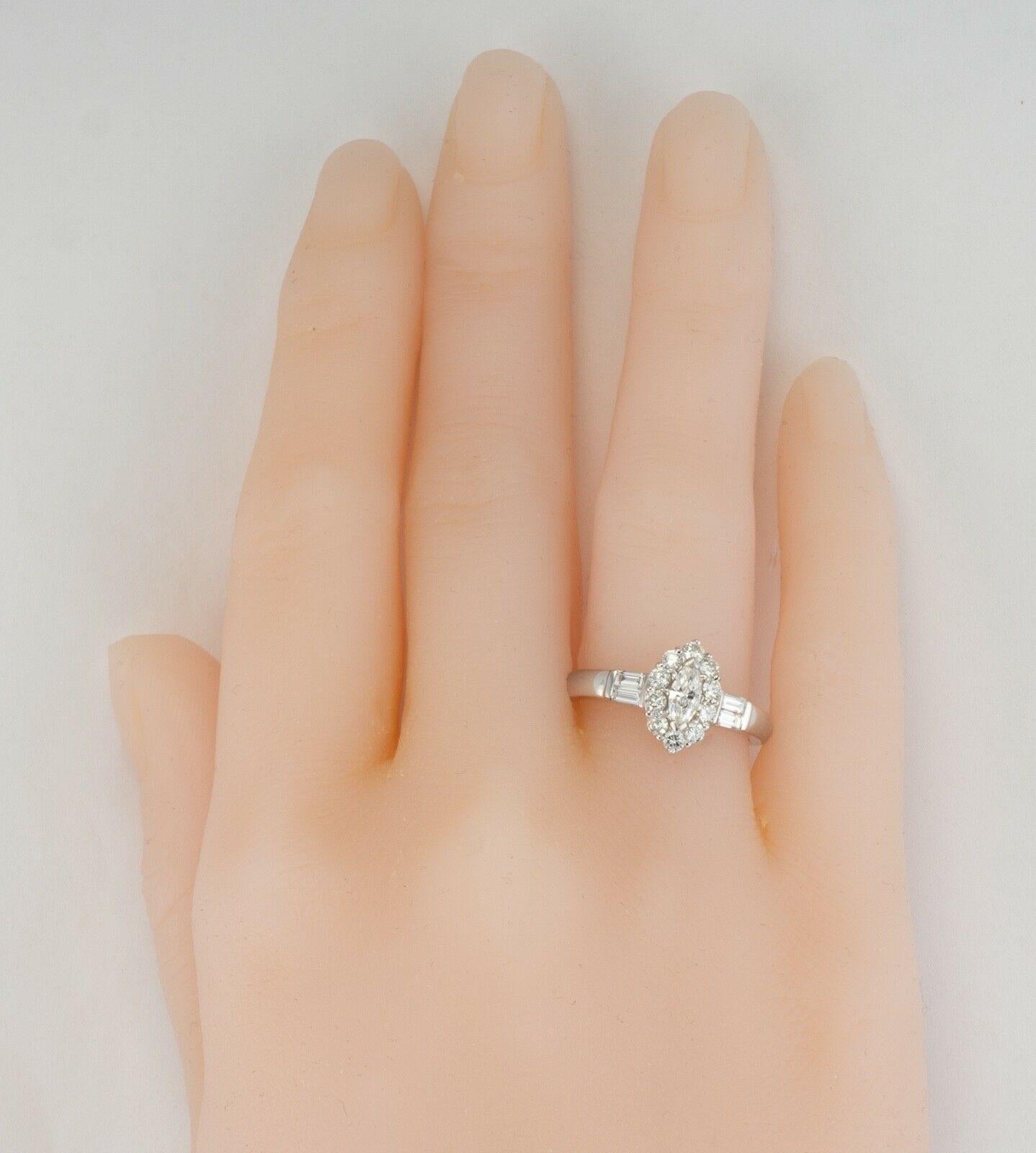 Marquise Cut Diamond Ring 18K White Gold Band .67 TDW For Sale