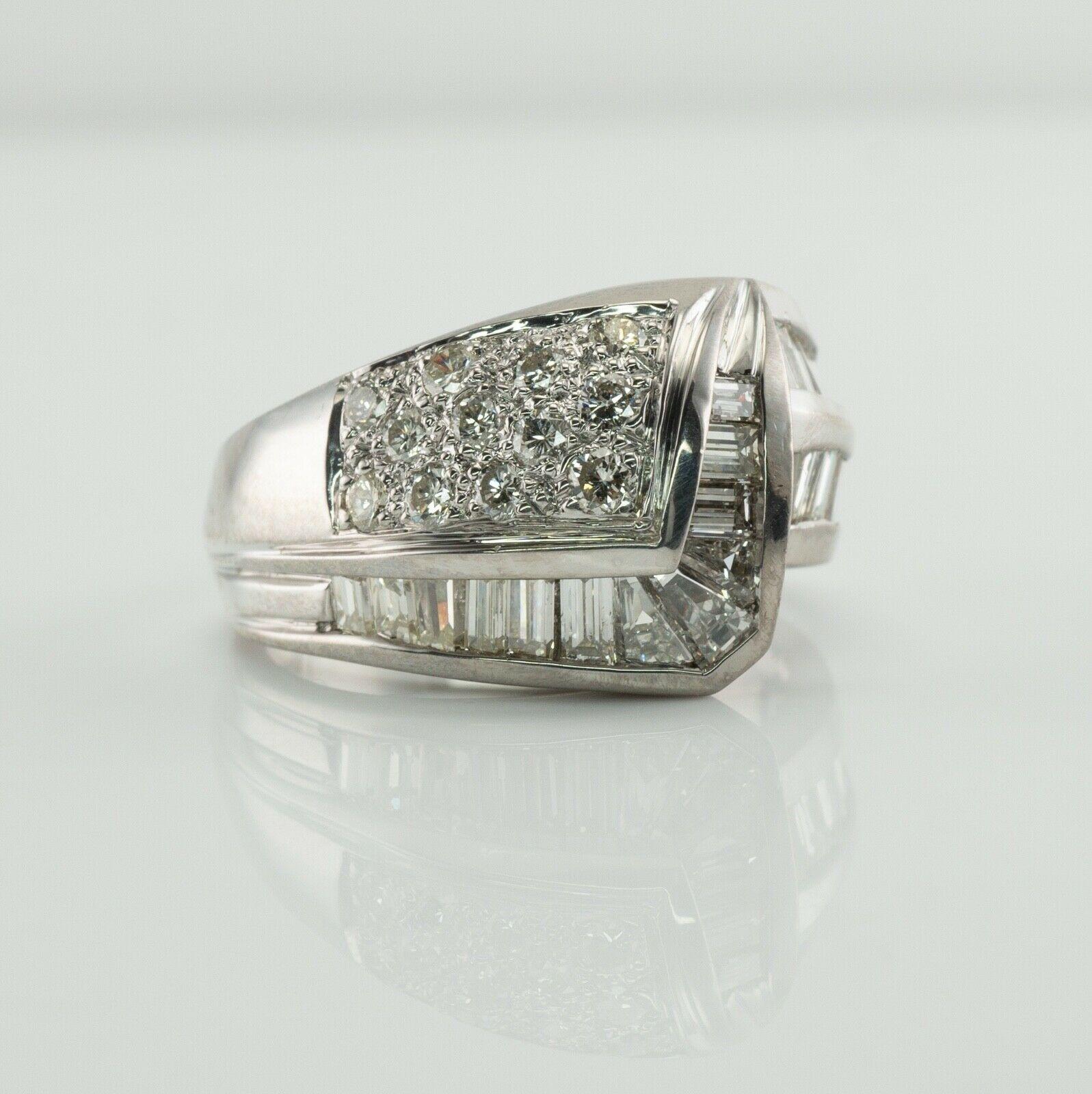 Baguette Cut Diamond Ring 18K White Gold Band Estate 1.46 TDW For Sale