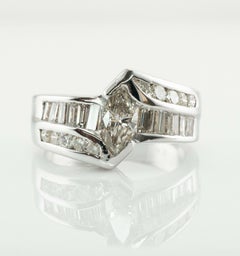 Diamond Ring 18K White Gold Band Marquise Cut Engagement
