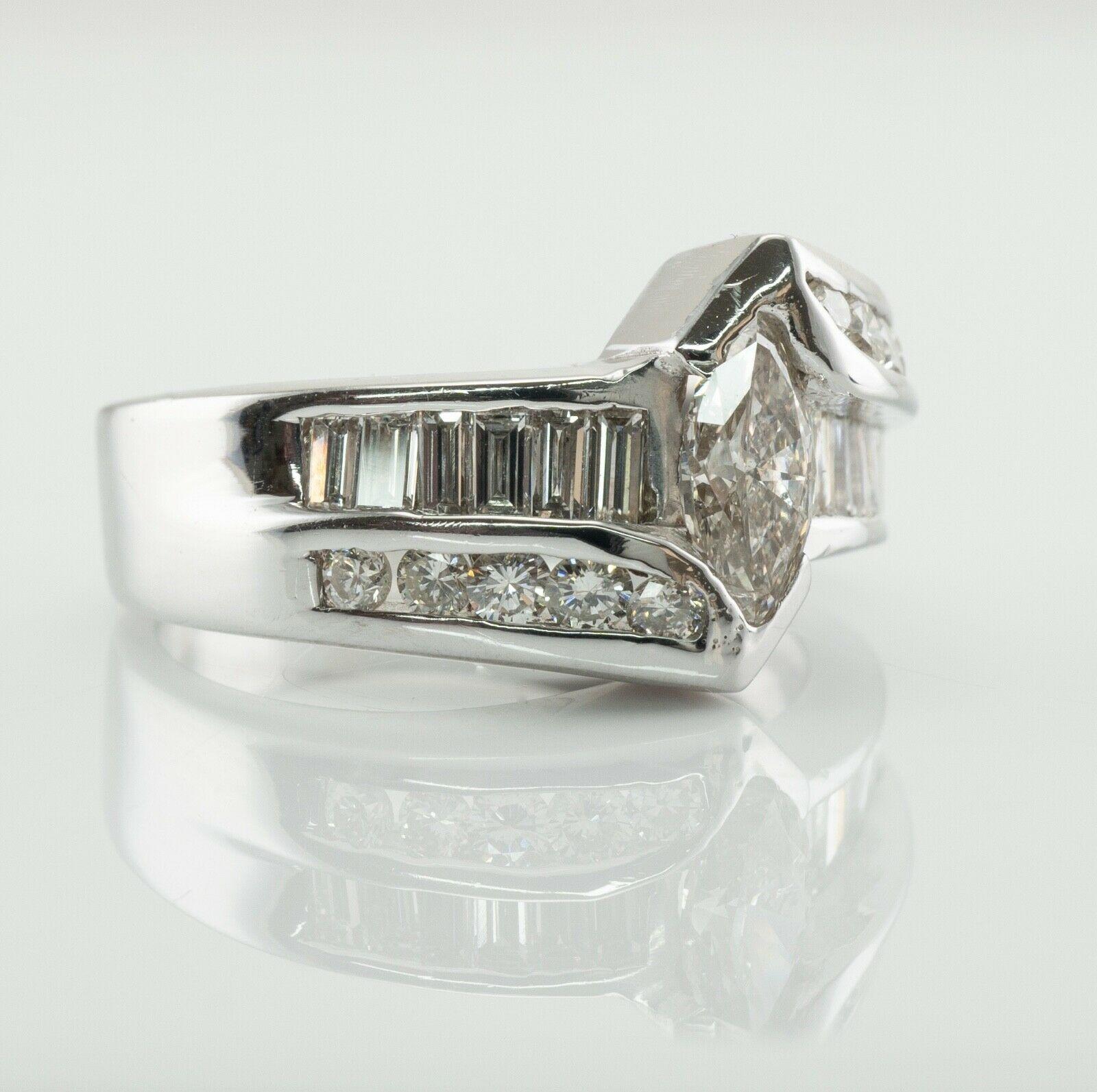 Diamond Ring 18K White Gold Band Marquise Cut Engagement In Good Condition For Sale In East Brunswick, NJ