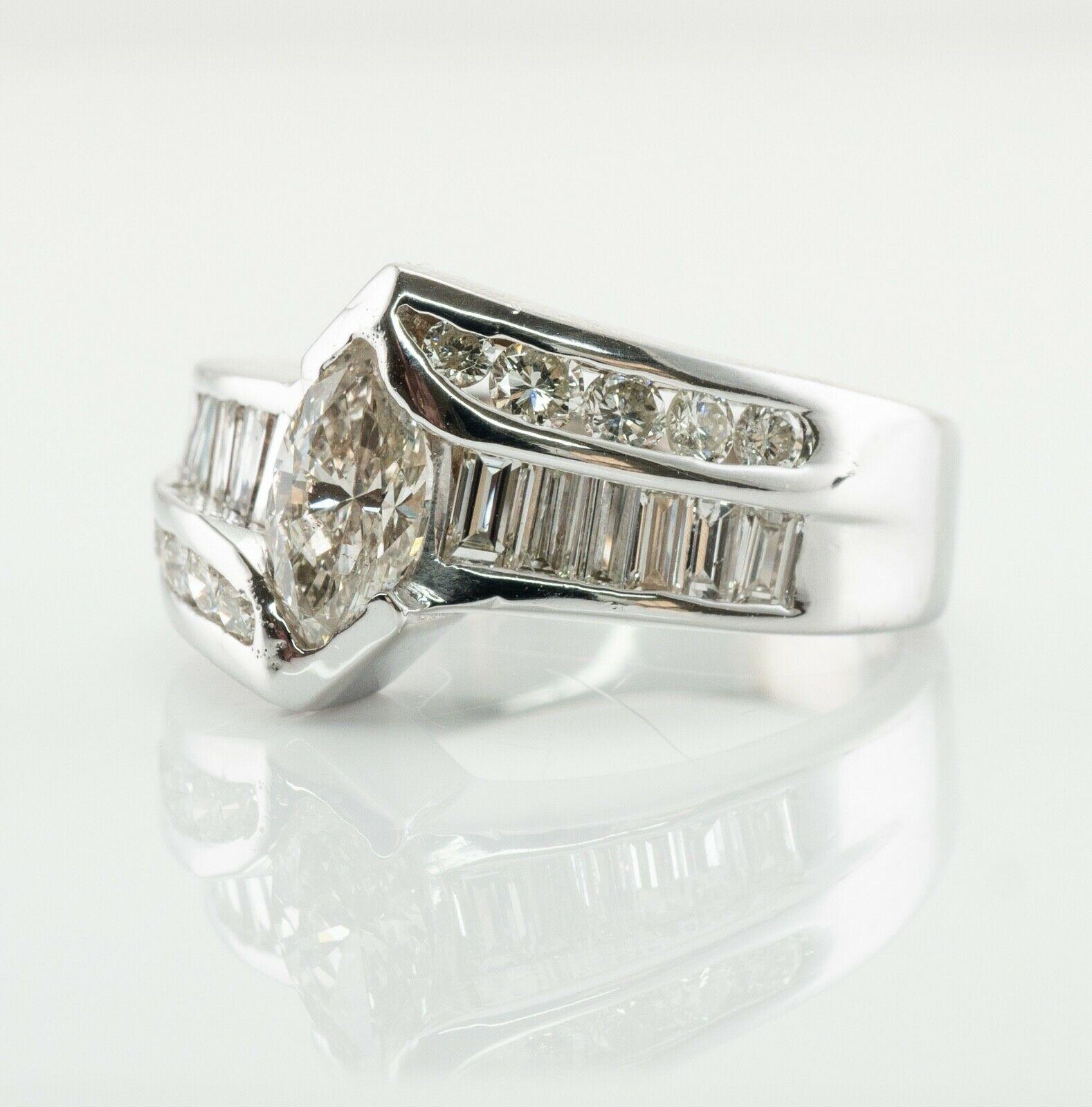 Diamond Ring 18K White Gold Band Marquise Cut Engagement For Sale 2