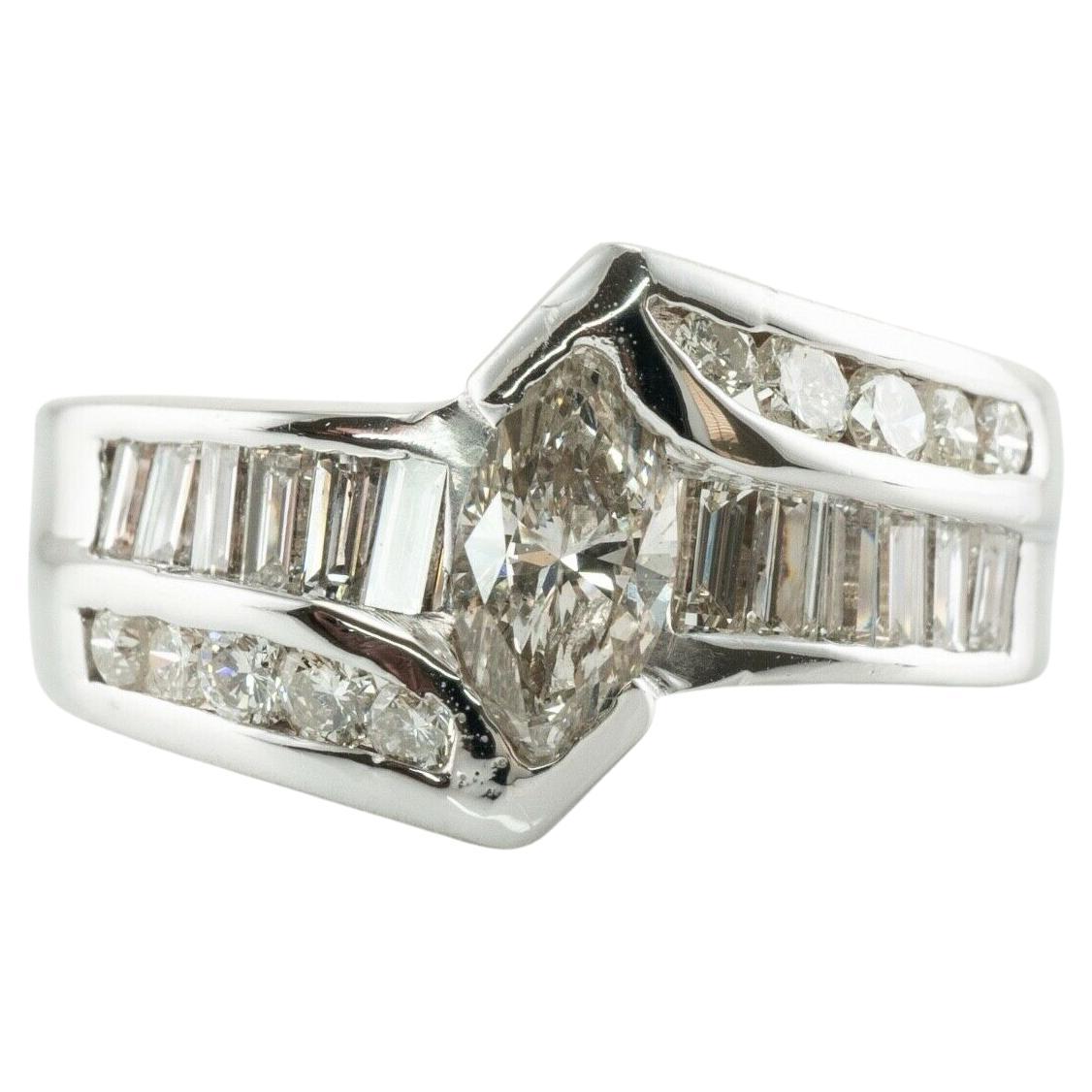 Diamond Ring 18K White Gold Band Marquise Cut Engagement For Sale